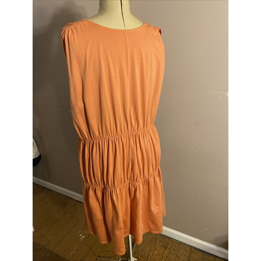 Zara Dress Coral Pink Tiered Sleeveless Flowy Boxy V-Neck MIDI 100% Cotton Sz L - Picture 5 of 9